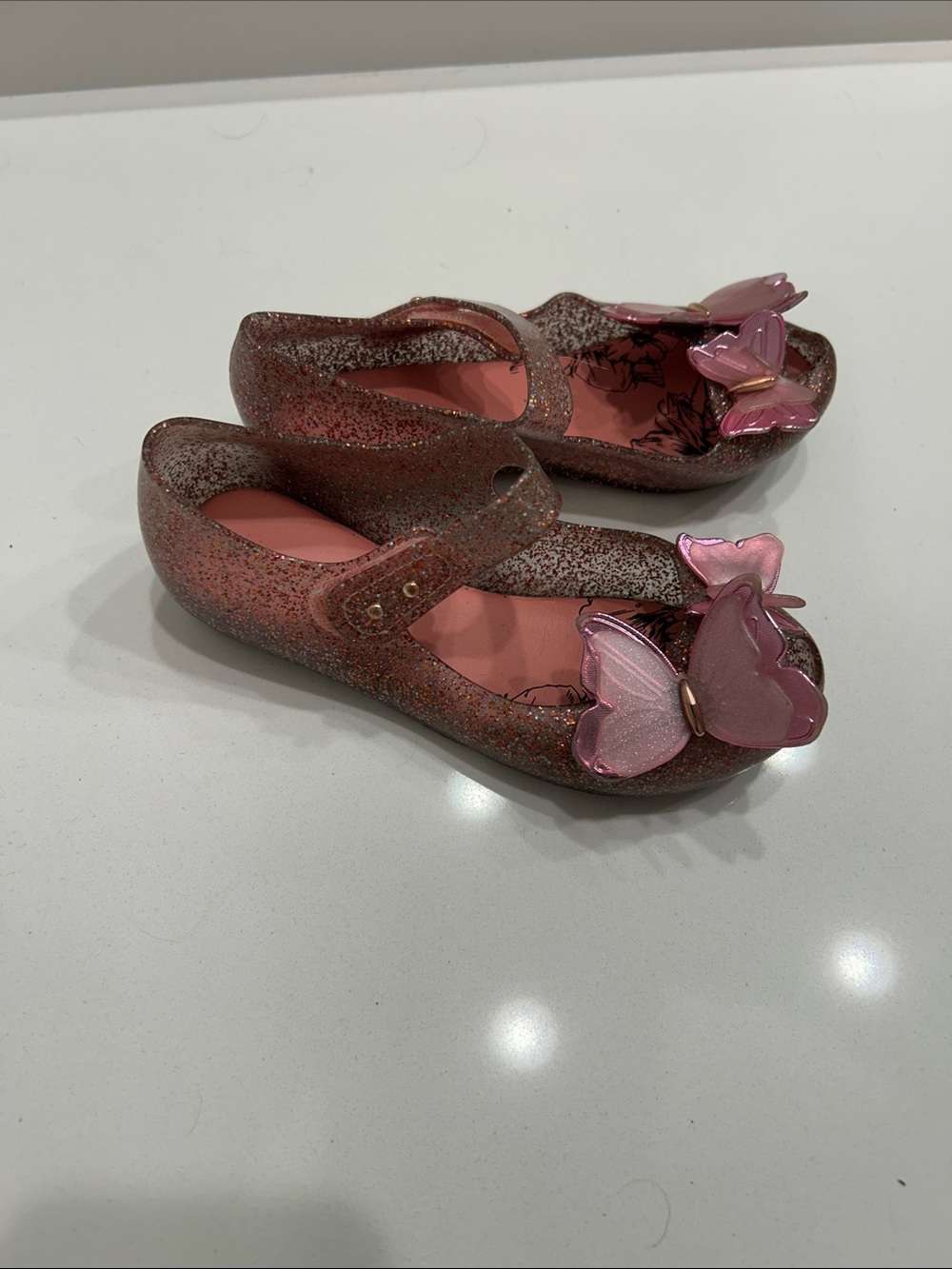 Mini Melissa Pink Glitter Butterfly Mary Janes